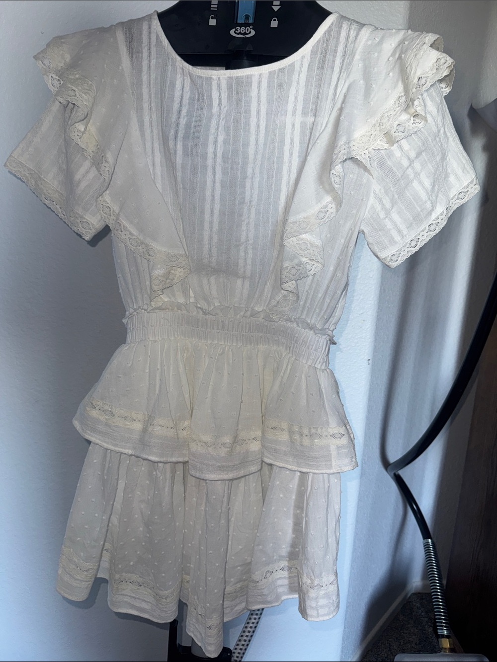 Women's White Ruffled Mini Dress with Peplum Waist